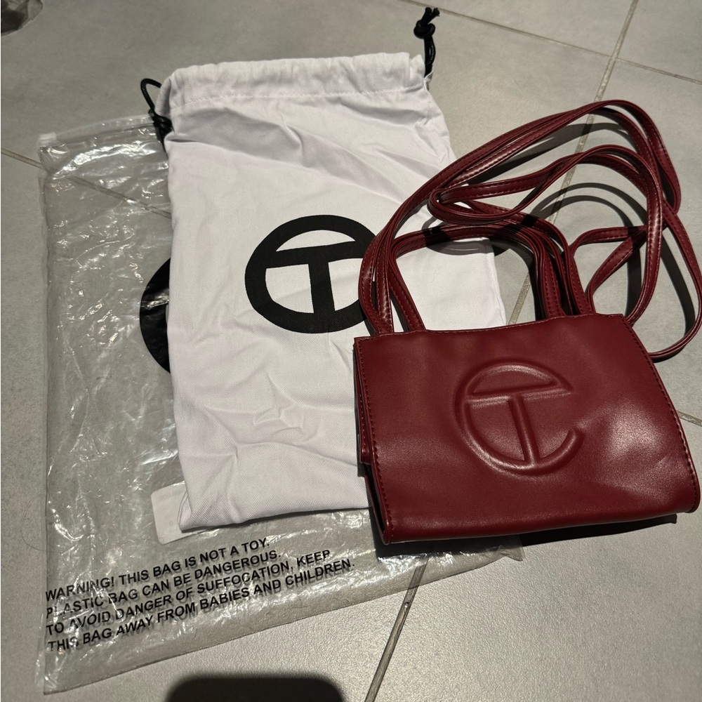 Oxblood Telfar mini shopping bag